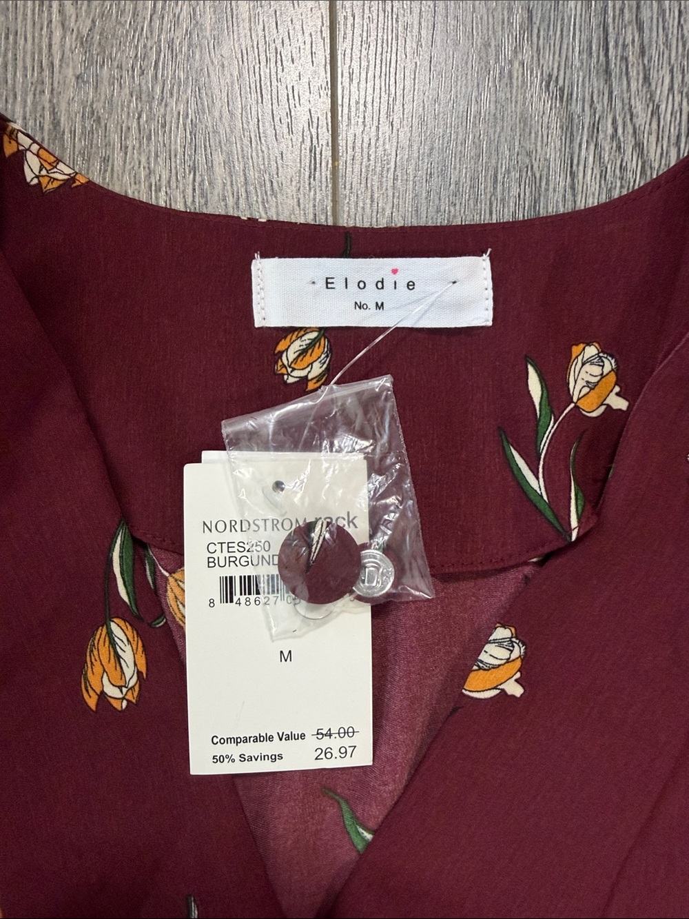 Elodie Burgundy Floral Wrap Blouse with Yellow Accent - Picture 2 of 9